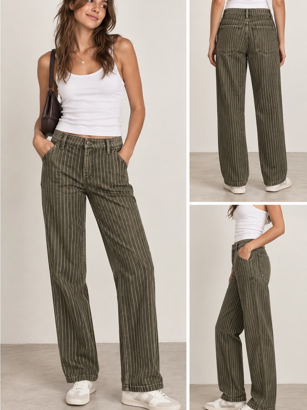 Sanctuary Olive Pinstripe Straight-Leg Pants